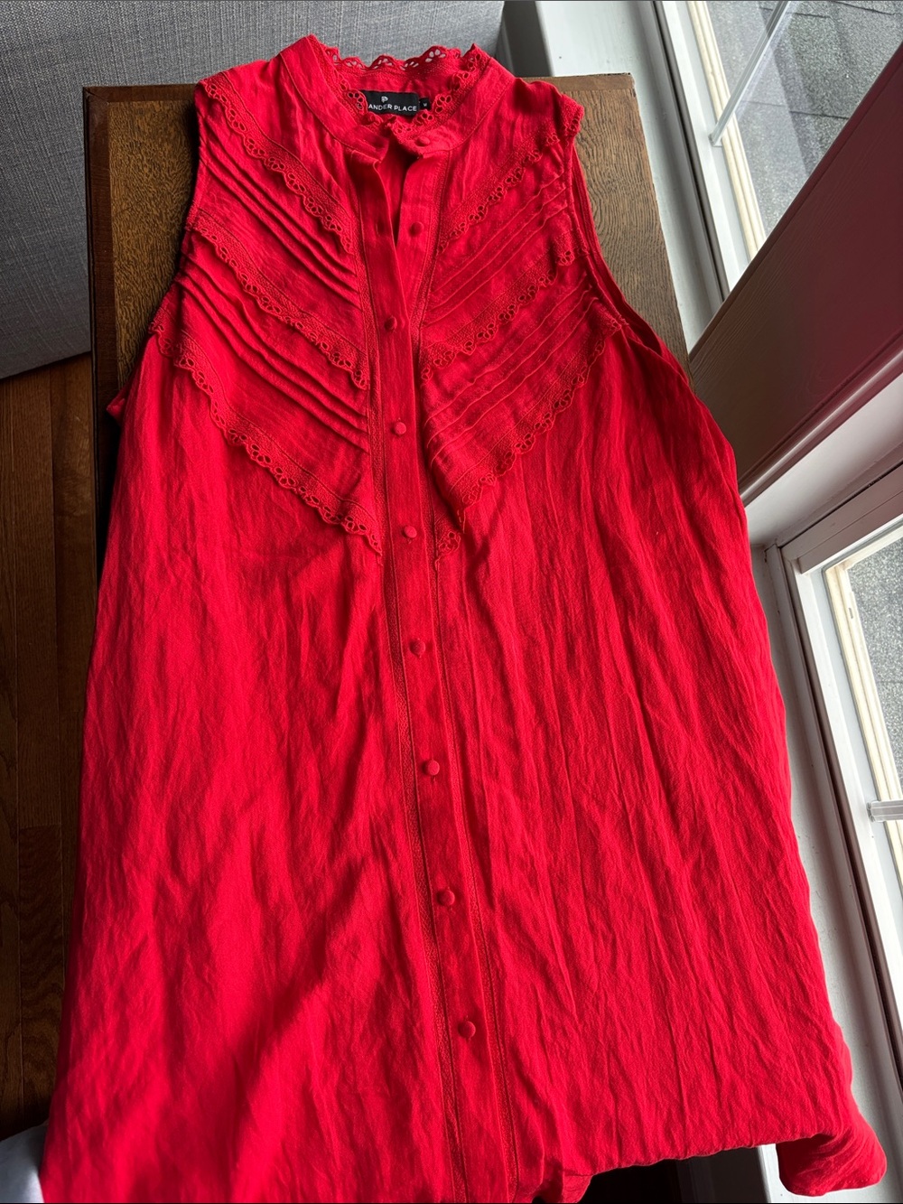 Tuckernuck Red Sleeveless Button-Front Lace Yoke Dress